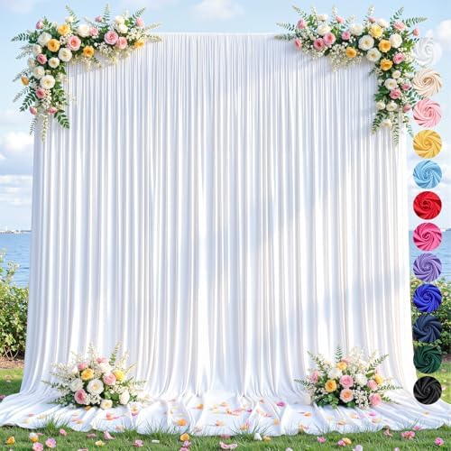 10ft×12ft White Backdrop Curtain for Wedding Parties, Wrinkle Free Polyester Photo Backdrop Drapes for Baby