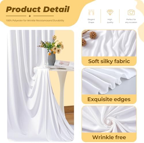 10ft×12ft White Backdrop Curtain for Wedding Parties, Wrinkle Free Polyester Photo Backdrop Drapes for Baby, alternate view 4