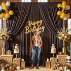 10ft×12ft Wrinkle Free Brown Backdrop Curtain for Wedding Parties, 2 Panels 5×12ft Long Soft Silky Polyester, alternate view