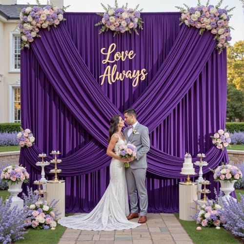 10ft×12ft Wrinkle Free Dark Purple Backdrop Curtain for Wedding Parties 2 Panels 5×12ft Long Silky Polyester