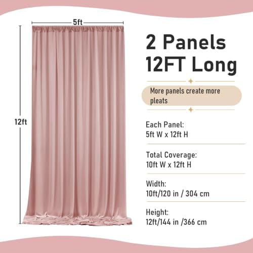 10ft×12ft Wrinkle Free Dusty Pink Backdrop Curtains for Wedding Parties in 12ft Long_2 Panels in Dusty Pink, alternate view 2