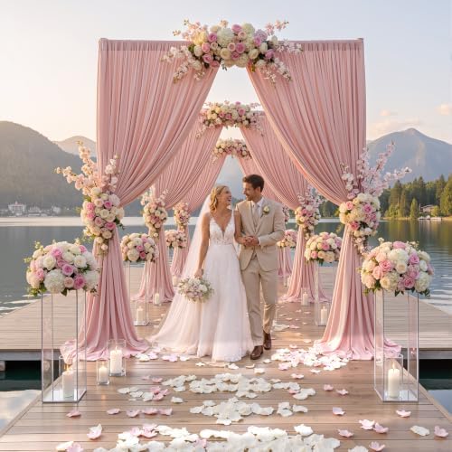10ft×12ft Wrinkle Free Dusty Pink Backdrop Curtains for Wedding Parties in 12ft Long_2 Panels in Dusty Pink, alternate view 6
