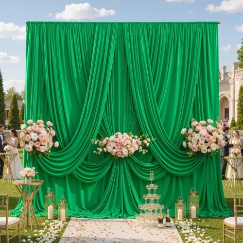 10ft×12ft Wrinkle Free Green Backdrop Curtain for Wedding Parties in 12ft Long_2 Panels in Green