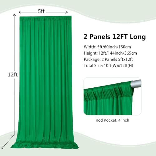 10ft×12ft Wrinkle Free Green Backdrop Curtain for Wedding Parties in 12ft Long_2 Panels in Green, alternate view 2