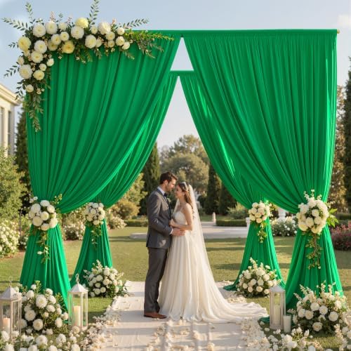 10ft×12ft Wrinkle Free Green Backdrop Curtain for Wedding Parties in 12ft Long_2 Panels in Green, alternate view 6