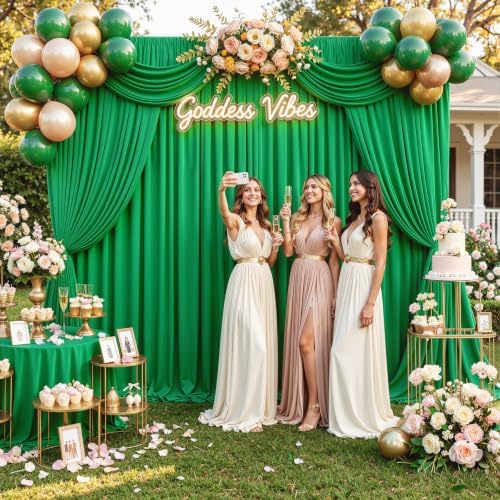 10ft×12ft Wrinkle Free Green Backdrop Curtain for Wedding Parties in 12ft Long_2 Panels in Green, alternate view 7
