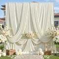 10ft×12ft Wrinkle Free Ivory Backdrop Curtain for Wedding Parties, 2 Panels 5×12ft Long Soft Silky Polyester