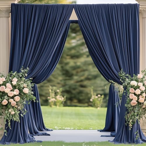 10ft×12ft Wrinkle Free Navy Blue Backdrop Curtain for Wedding Parties, 2 Panels 5×12ft Long Silky Polyester, alternate view 5