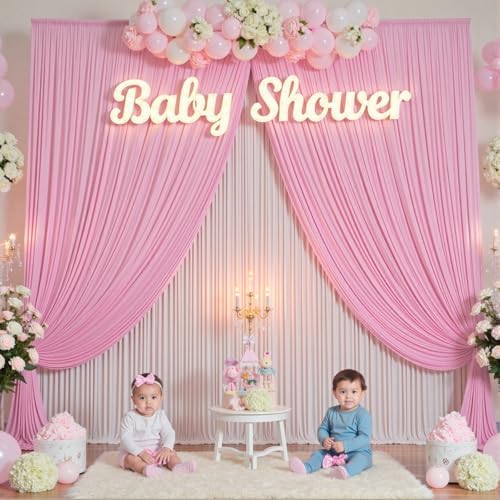 10ft×12ft Wrinkle Free Pink Backdrop Curtain for Wedding Parties, 2 Panels 5×12ft Long Silky Polyester Backdrop, alternate