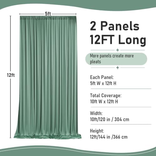 10ft×12ft Wrinkle Free Sage Green Backdrop Curtain for Weddings Parties in 12ft Long_2 Panels in Sage Green, alternate view 2