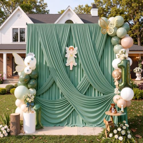 10ft×12ft Wrinkle Free Sage Green Backdrop Curtain for Weddings Parties in 12ft Long_2 Panels in Sage Green, alternate view 3