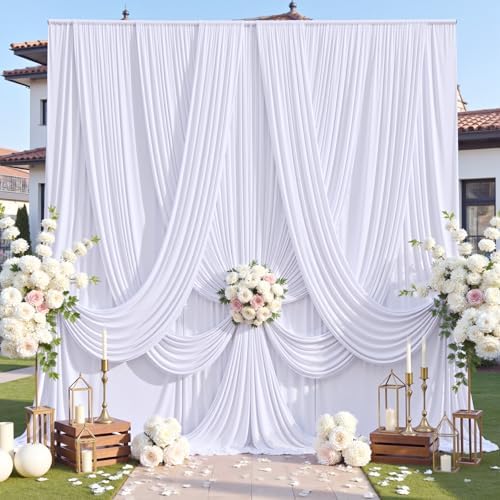 10ft×12ft Wrinkle Free White Backdrop Curtain for Wedding Parties,2 Panels 5×12ft Long Silky Polyester Photo