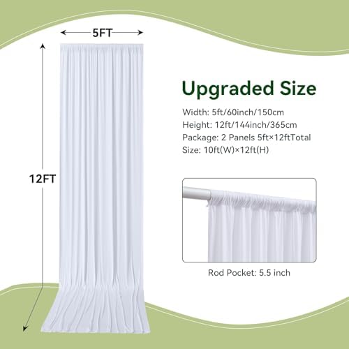 10ft×12ft Wrinkle Free White Backdrop Curtain for Wedding Parties,2 Panels 5×12ft Long Silky Polyester Photo, alternate view