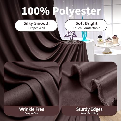 10ft×14 ft Wrinkle Free Brown Backdrop Curtain for Wedding Parties-2 Panels 5×14ft Long Silky Polyester Photo, alternate view