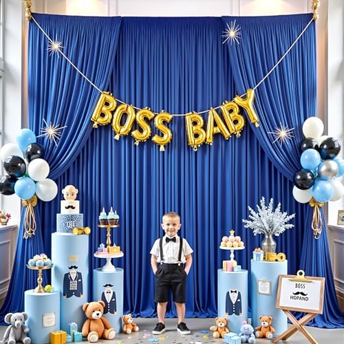 10ft×14ft Royal Blue Wrinkle Free Backdrop Curtain for Parties Wedding in 14ft Long_2 Panels in Royal Blue, alternate view 3