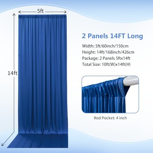 10ft×14ft Royal Blue Wrinkle Free Backdrop Curtain for Parties Wedding in 14ft Long_2 Panels in Royal Blue, alternate view 4