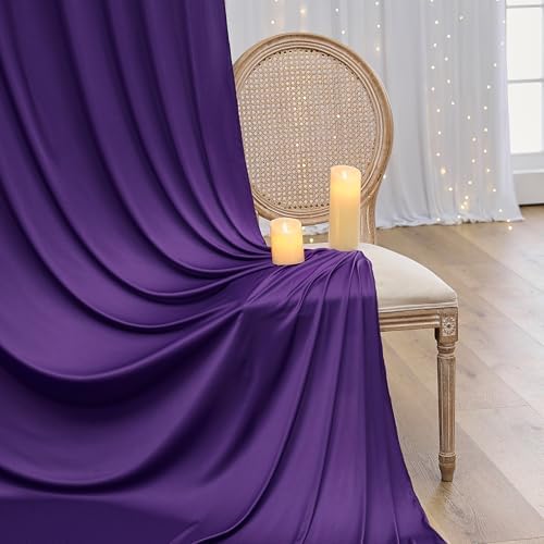 10ft×14ft Wrinkle Free Dark Purple Backdrop Curtain for Wedding Parties 2 Panels 5×14ft Long Silky Polyester, alternate view