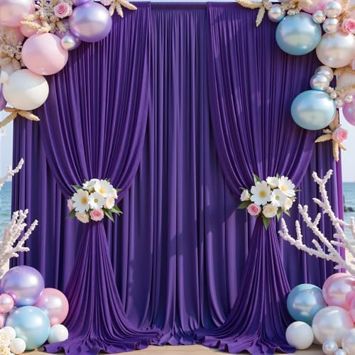 10ft×14ft Wrinkle Free Dark Purple Backdrop Curtain for Wedding Parties 2 Panels 5×14ft Long Silky Polyester, alternate view