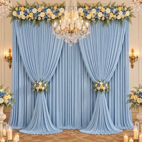 10ft×14ft Wrinkle Free Dusty Blue Backdrop Curtain for Wedding Parties,2 Panels 5×14 ft Long Silky Polyester