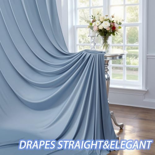 10ft×14ft Wrinkle Free Dusty Blue Backdrop Curtain for Wedding Parties,2 Panels 5×14 ft Long Silky Polyester, alternate view