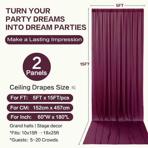 10ft×15ft Burgundy Backdrop Curtain for Wedding Parties, alternate view 6