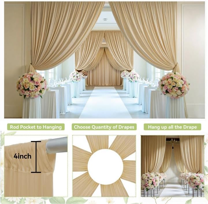 10ft×15ft Camel Backdrop Curtain for Wedding Party, alternate view 3