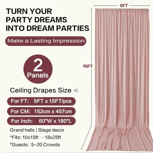 10ft×15ft Dusty Pink Backdrop Curtain for Wedding Parties, alternate view 6