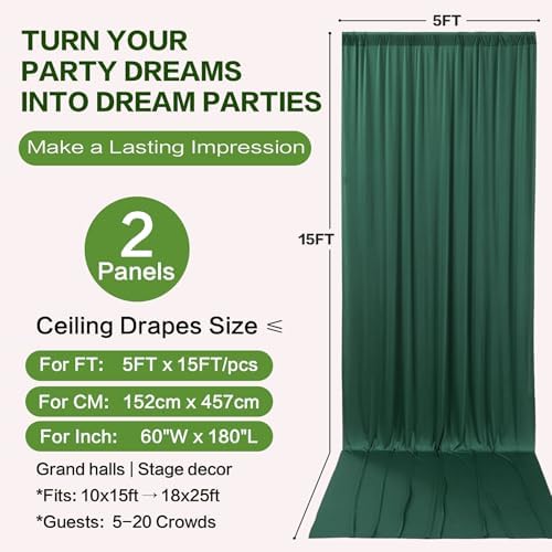 10ft×15ft Forest Green Backdrop Curtain for Wedding Parties, alternate view 6