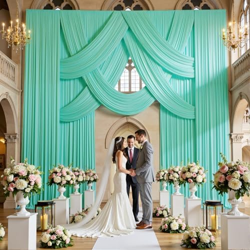 10ft×15ft Mint Green Backdrop Curtain for Wedding Parties, alternate view 2