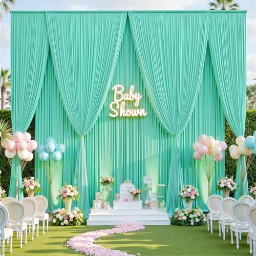 10ft×15ft Mint Green Backdrop Curtain for Wedding Parties, alternate view 4