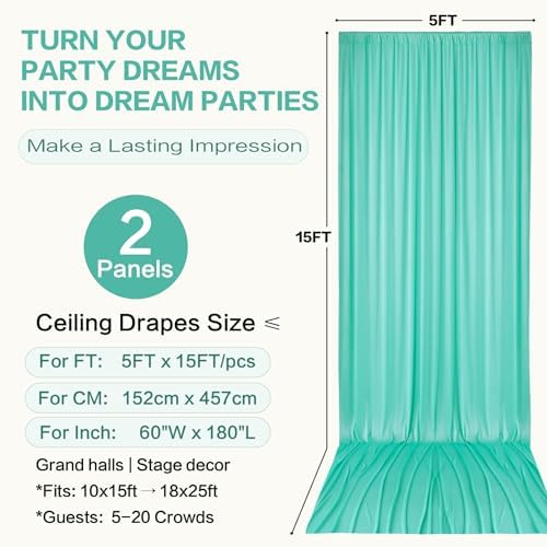 10ft×15ft Mint Green Backdrop Curtain for Wedding Parties, alternate view 6