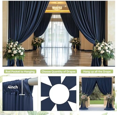 10ft×15ft Navy Blue Backdrop Curtain for Wedding Parties, alternate view 3