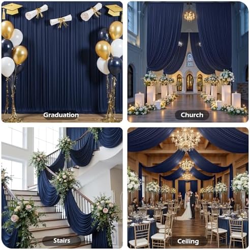 10ft×15ft Navy Blue Backdrop Curtain for Wedding Parties, alternate view 5