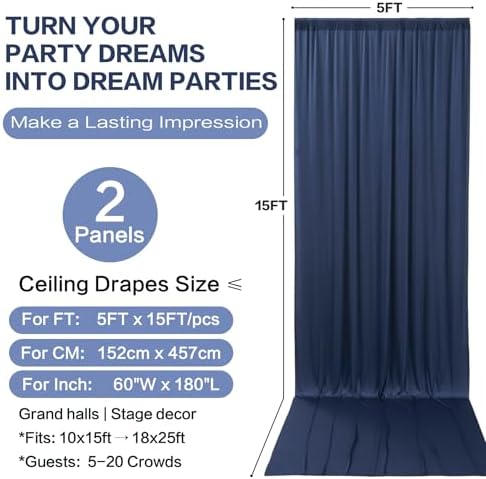 10ft×15ft Navy Blue Backdrop Curtain for Wedding Parties, alternate view 6