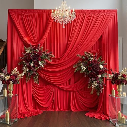 10ft×15ft Red Backdrop Curtain for Christmas Parties in W5' x H15'(2 panels) in Red