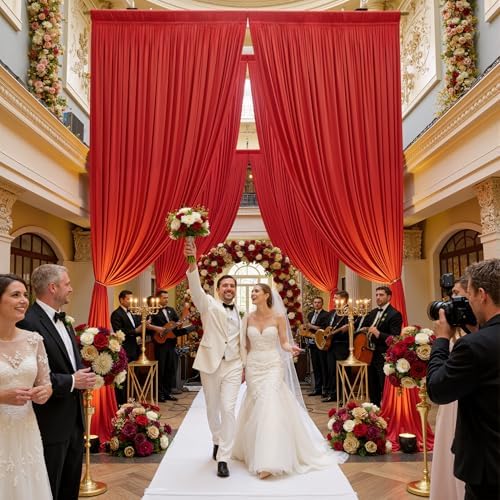 10ft×15ft Red Backdrop Curtain for Christmas Parties in W5' x H15'(2 panels) in Red, alternate view 2