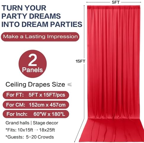 10ft×15ft Red Backdrop Curtain for Christmas Parties in W5' x H15'(2 panels) in Red, alternate view 6