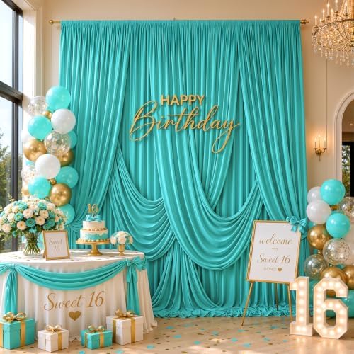 10ft×15ft Turquoise Backdrop Curtain for Wedding Parties, alternate view 4