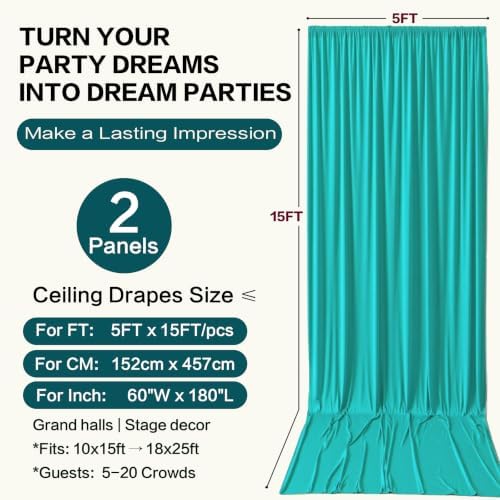 10ft×15ft Turquoise Backdrop Curtain for Wedding Parties, alternate view 6