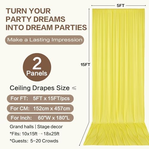 10ft×15ft Yellow Backdrop Curtain for Wedding Parties, alternate view 6