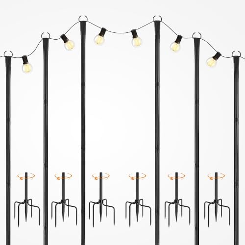 10FT 6 Pack Adjustable Metal String Light Poles in 1