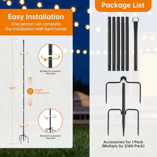 10FT 6 Pack Adjustable Metal String Light Poles in 1, alternate view 3