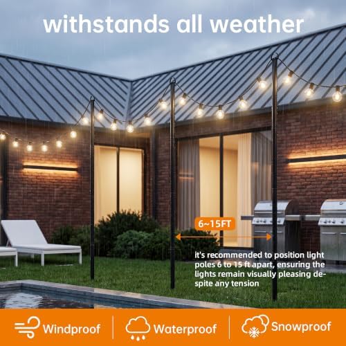 10FT 6 Pack Adjustable Metal String Light Poles in 1, alternate view 5