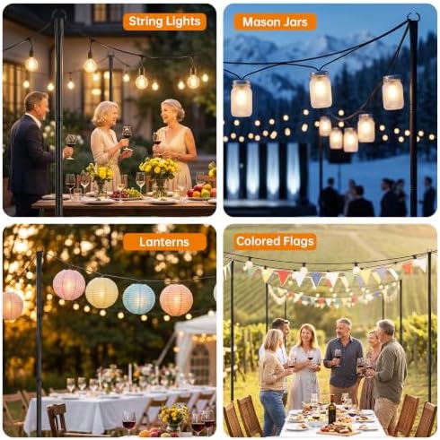 10FT 6 Pack Adjustable Metal String Light Poles in 1, alternate view 7