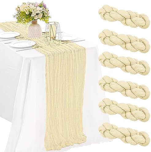 10FT Cheesecloth Table Runner Boho Party Home Decorations in 35" x 120"-6 Pack in Beige