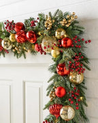 10ft Christmas Charm Outdoor Artificial Garland with Clear LED Lights, alternate view 5