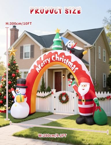 10FT Christmas Inflatables Archway with Santa Claus, Snowman & Christmas Tree, Large Blow Up Outdoor Decorations, alternate