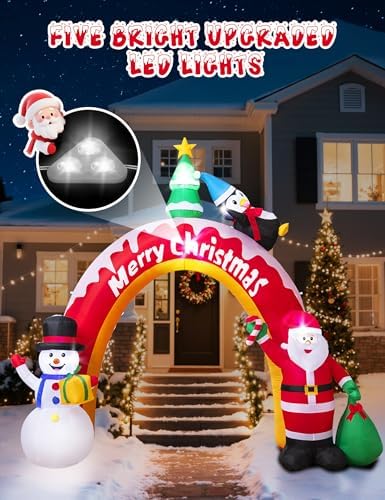 10FT Christmas Inflatables Archway with Santa Claus, Snowman & Christmas Tree, Large Blow Up Outdoor Decorations, alternate