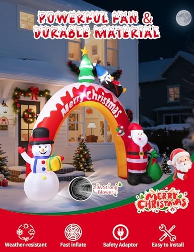 10FT Christmas Inflatables Archway with Santa Claus, Snowman & Christmas Tree, Large Blow Up Outdoor Decorations, alternate