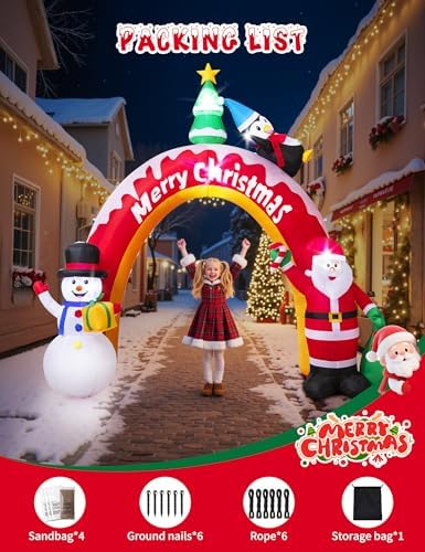 10FT Christmas Inflatables Archway with Santa Claus, Snowman & Christmas Tree, Large Blow Up Outdoor Decorations, alternate